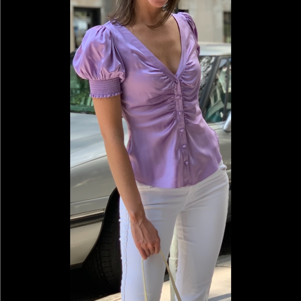 Cinq à Sept Lilac Puff Sleeve Blouse